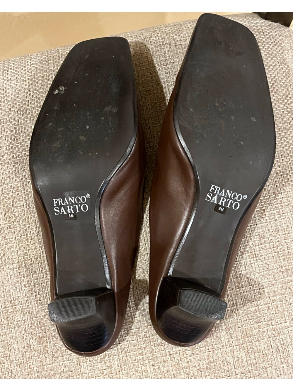 Franco Sarto kitten heel mules. Leather & leopard print calf hair. Brown. 8 - Picture 9 of 12